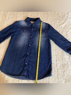Girls Beautiful Denim Red Camel Pearl Snap 3/4 Sleeve Jean Shirt
